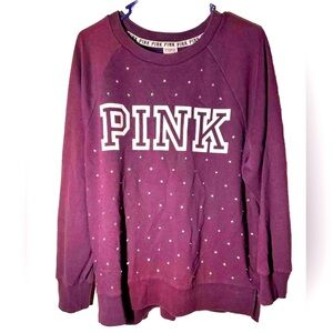 Victoria’s Secret PINK Rhinestones Bling Crew Pullover Sweatshirt Ruby M
